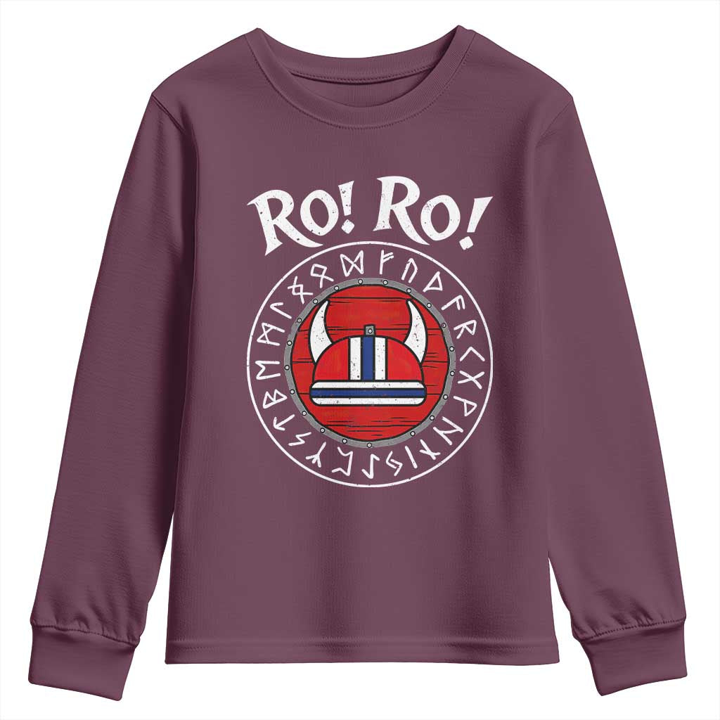 Ro Ro Ro Viking Chant Norway Football Fans Youth Sweatshirt Norwegian Pride Distressed Norse Runes Shield Patriotic Supporter