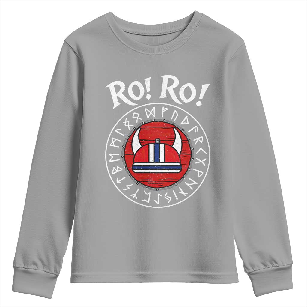 Ro Ro Ro Viking Chant Norway Football Fans Youth Sweatshirt Norwegian Pride Distressed Norse Runes Shield Patriotic Supporter