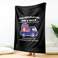 Two Republicans And A Truck Helping Liberals Move To Canada Throw Blanket Funny Elephant Red White and Blue Sarcastic Political
