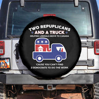 Two Republicans And A Truck Helping Liberals Move To Canada Spare Tire Cover Funny Elephant Red White and Blue Sarcastic Political