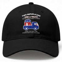 Two Republicans And A Truck Helping Liberals Move To Canada Baseball Cap Funny Elephant Red White and Blue Sarcastic Political