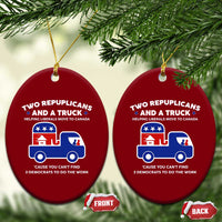Two Republicans And A Truck Helping Liberals Move To Canada Ceramic Ornament Funny Elephant Red White and Blue Sarcastic Political