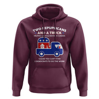 Two Republicans And A Truck Helping Liberals Move To Canada Hoodie Funny Elephant Red White and Blue Sarcastic Political