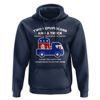 Two Republicans And A Truck Helping Liberals Move To Canada Hoodie Funny Elephant Red White and Blue Sarcastic Political