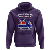 Two Republicans And A Truck Helping Liberals Move To Canada Hoodie Funny Elephant Red White and Blue Sarcastic Political