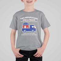 Two Republicans And A Truck Helping Liberals Move To Canada T Shirt For Kid Funny Elephant Red White and Blue Sarcastic Political