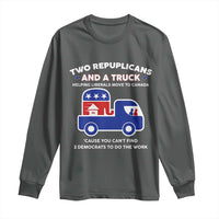 Two Republicans And A Truck Helping Liberals Move To Canada Long Sleeve Shirt Funny Elephant Red White and Blue Sarcastic Political