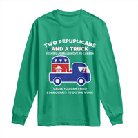 Two Republicans And A Truck Helping Liberals Move To Canada Long Sleeve Shirt Funny Elephant Red White and Blue Sarcastic Political