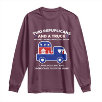 Two Republicans And A Truck Helping Liberals Move To Canada Long Sleeve Shirt Funny Elephant Red White and Blue Sarcastic Political