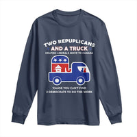 Two Republicans And A Truck Helping Liberals Move To Canada Long Sleeve Shirt Funny Elephant Red White and Blue Sarcastic Political