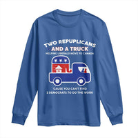 Two Republicans And A Truck Helping Liberals Move To Canada Long Sleeve Shirt Funny Elephant Red White and Blue Sarcastic Political