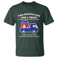 Two Republicans And A Truck Helping Liberals Move To Canada T Shirt Funny Elephant Red White and Blue Sarcastic Political