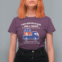Two Republicans And A Truck Helping Liberals Move To Canada T Shirt For Women Funny Elephant Red White and Blue Sarcastic Political
