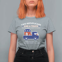 Two Republicans And A Truck Helping Liberals Move To Canada T Shirt For Women Funny Elephant Red White and Blue Sarcastic Political
