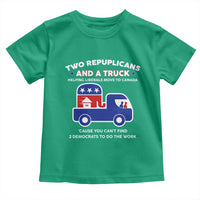 Two Republicans And A Truck Helping Liberals Move To Canada Toddler T Shirt Funny Elephant Red White and Blue Sarcastic Political