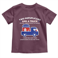 Two Republicans And A Truck Helping Liberals Move To Canada Toddler T Shirt Funny Elephant Red White and Blue Sarcastic Political