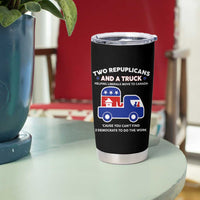 Two Republicans And A Truck Helping Liberals Move To Canada Tumbler Cup Funny Elephant Red White and Blue Sarcastic Political