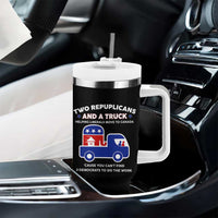 Two Republicans And A Truck Helping Liberals Move To Canada Tumbler With Handle Funny Elephant Red White and Blue Sarcastic Political