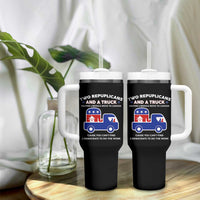 Two Republicans And A Truck Helping Liberals Move To Canada Tumbler With Handle Funny Elephant Red White and Blue Sarcastic Political