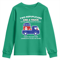 Two Republicans And A Truck Helping Liberals Move To Canada Youth Sweatshirt Funny Elephant Red White and Blue Sarcastic Political