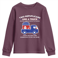 Two Republicans And A Truck Helping Liberals Move To Canada Youth Sweatshirt Funny Elephant Red White and Blue Sarcastic Political