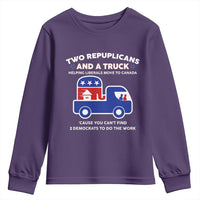 Two Republicans And A Truck Helping Liberals Move To Canada Youth Sweatshirt Funny Elephant Red White and Blue Sarcastic Political