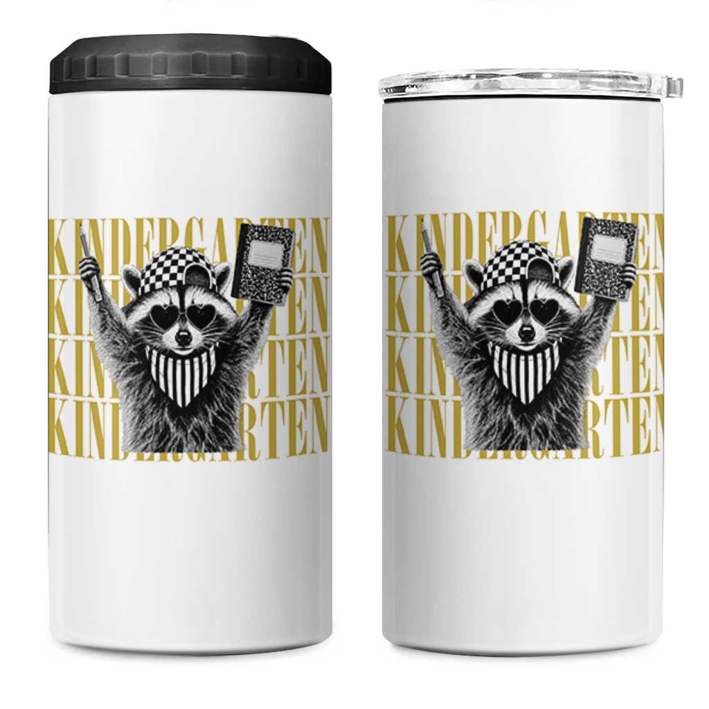 Cool Kindergarten Raccoon Back to School 4 in 1 Can Cooler Tumbler First Day of School Funny Kids Gift