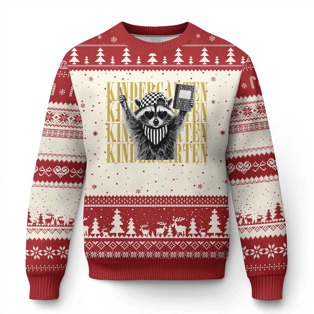 Cool Kindergarten Raccoon Back to School Ugly Christmas Sweater First Day of School Funny Kids Gift