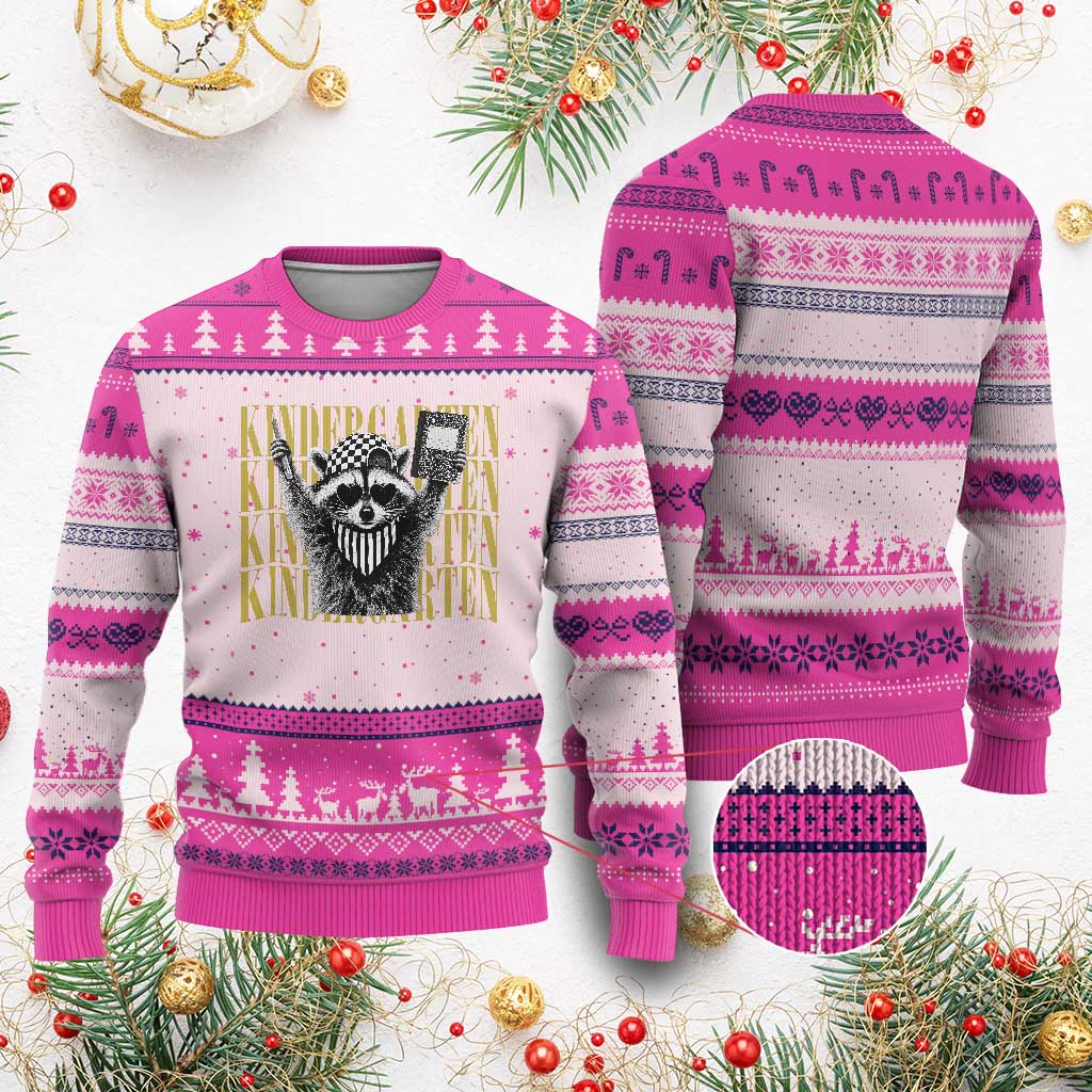 Cool Kindergarten Raccoon Back to School Ugly Christmas Sweater First Day of School Funny Kids Gift