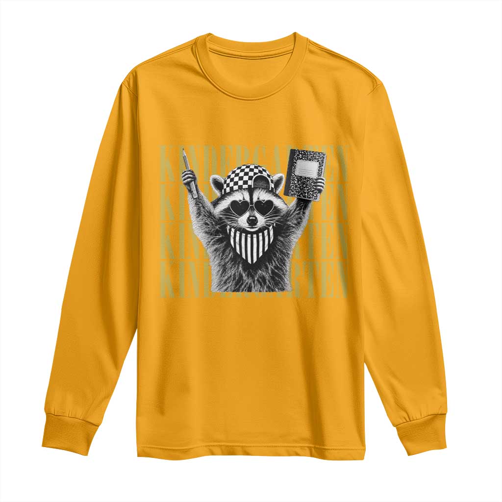 Cool Kindergarten Raccoon Back to School Long Sleeve Shirt First Day of School Funny Kids Gift