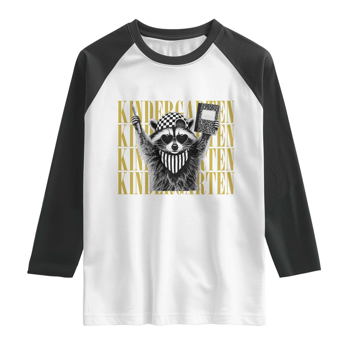 Cool Kindergarten Raccoon Back to School Raglan Shirt First Day of School Funny Kids Gift