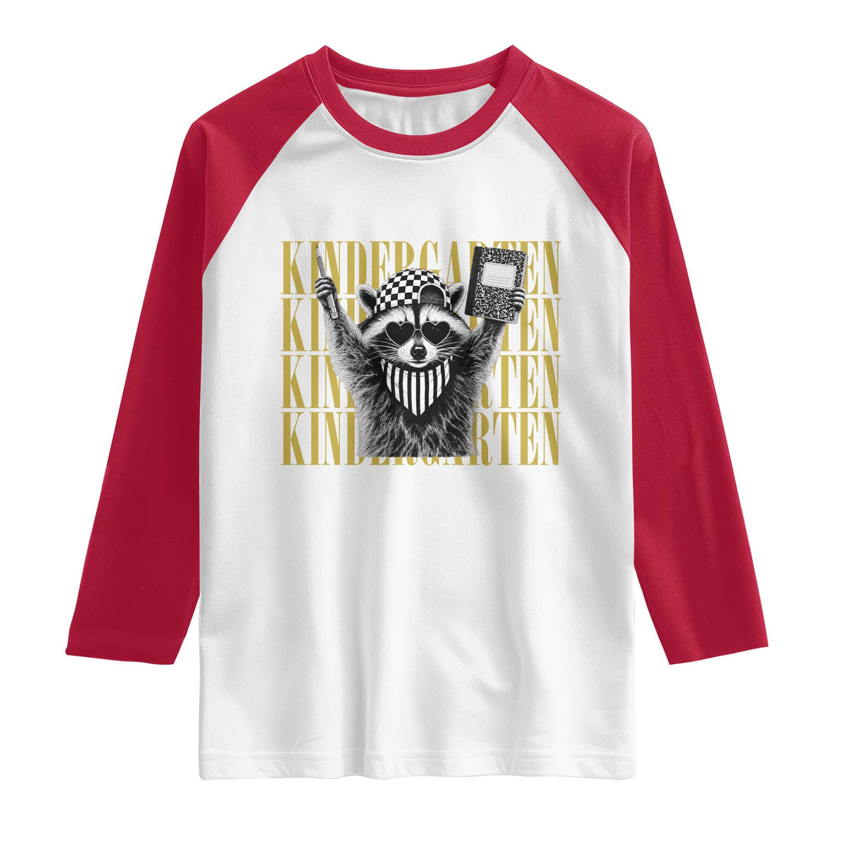 Cool Kindergarten Raccoon Back to School Raglan Shirt First Day of School Funny Kids Gift