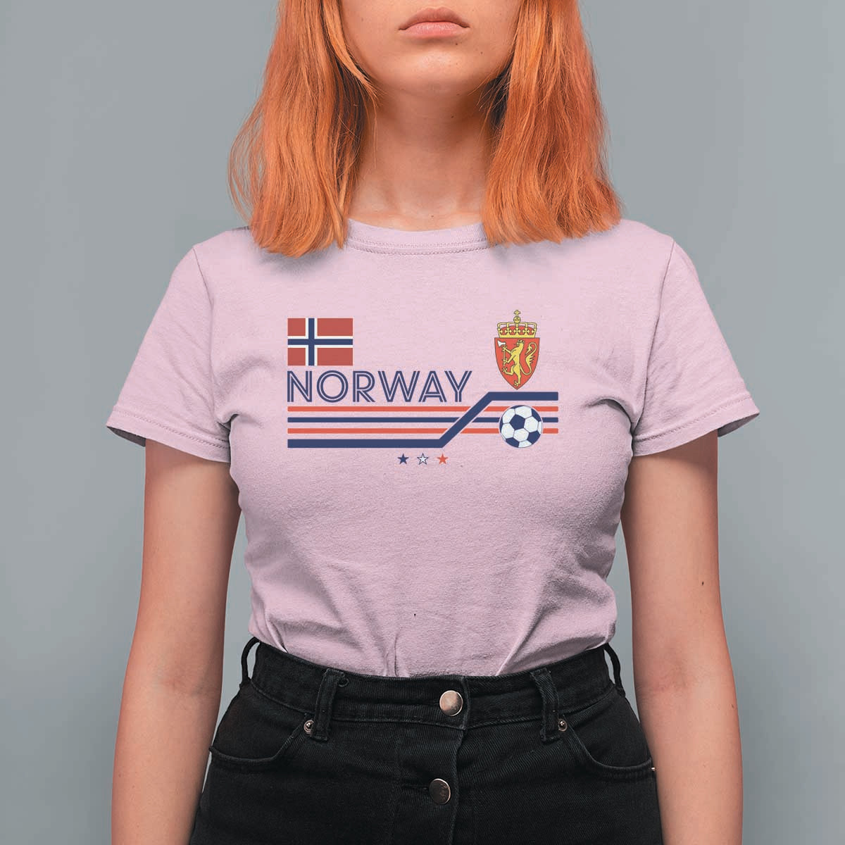 Classic Norway Football Emblem Graphic T Shirt For Women Retro Norwegian Flag Coat of Arms Norge Soccer Fans