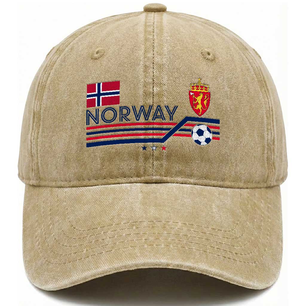 Classic Norway Football Emblem Graphic Washed Cotton Baseball Cap Retro Norwegian Flag Coat of Arms Norge Soccer Fans