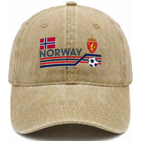 Classic Norway Football Emblem Graphic Washed Cotton Baseball Cap Retro Norwegian Flag Coat of Arms Norge Soccer Fans