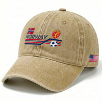Classic Norway Football Emblem Graphic Washed Cotton Baseball Cap Retro Norwegian Flag Coat of Arms Norge Soccer Fans