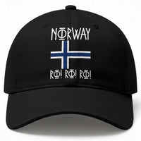 Norway Flag Ro Ro Ro Norse Rune Typography Graphic Baseball Cap Norge Football Fans Norwegian Pride