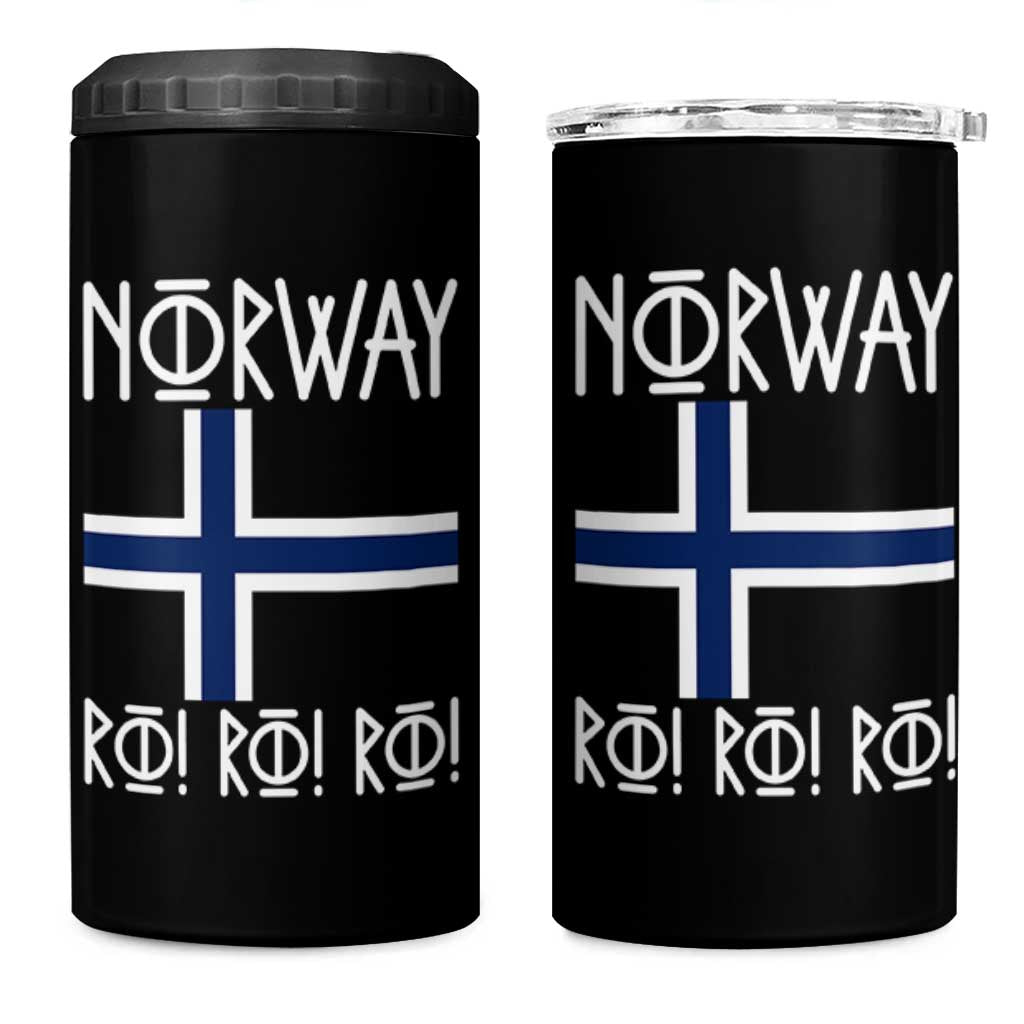 Norway Flag Ro Ro Ro Norse Rune Typography Graphic 4 in 1 Can Cooler Tumbler Norge Football Fans Norwegian Pride