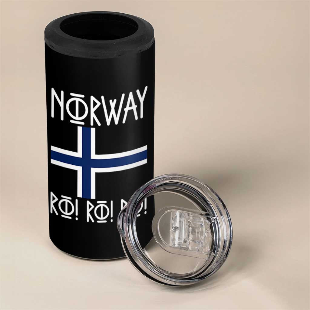Norway Flag Ro Ro Ro Norse Rune Typography Graphic 4 in 1 Can Cooler Tumbler Norge Football Fans Norwegian Pride