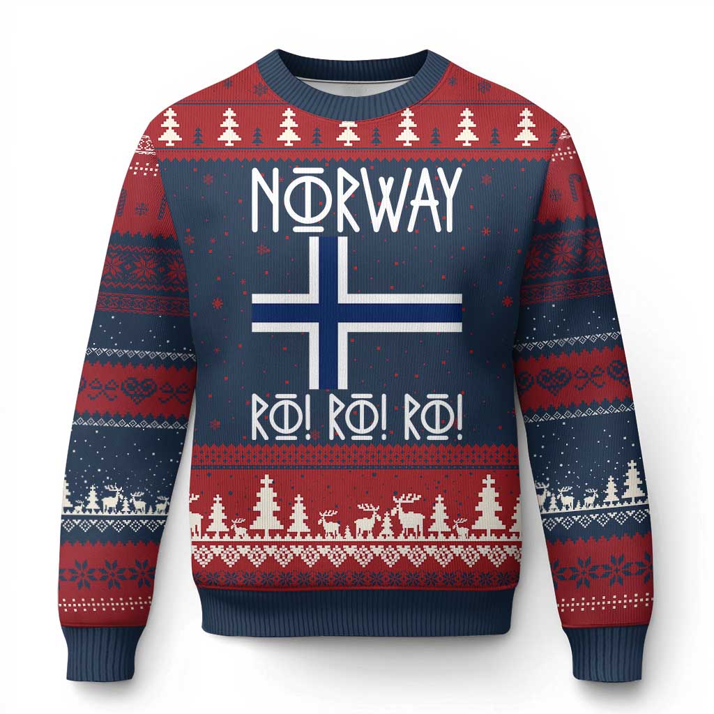 Norway Flag Ro Ro Ro Norse Rune Typography Graphic Ugly Christmas Sweater Norge Football Fans Norwegian Pride