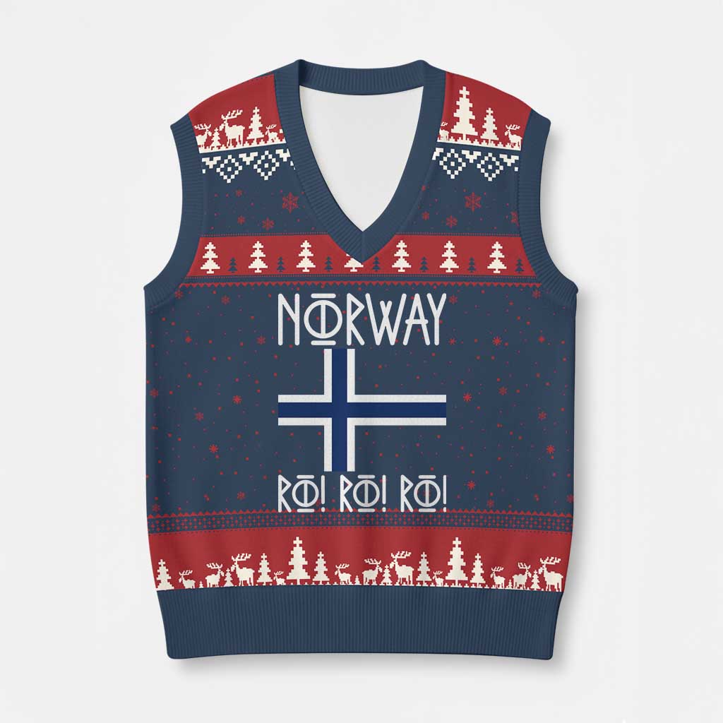 Norway Flag Ro Ro Ro Norse Rune Typography Graphic V-Neck Knit Sweater Vest Norge Football Fans Norwegian Pride
