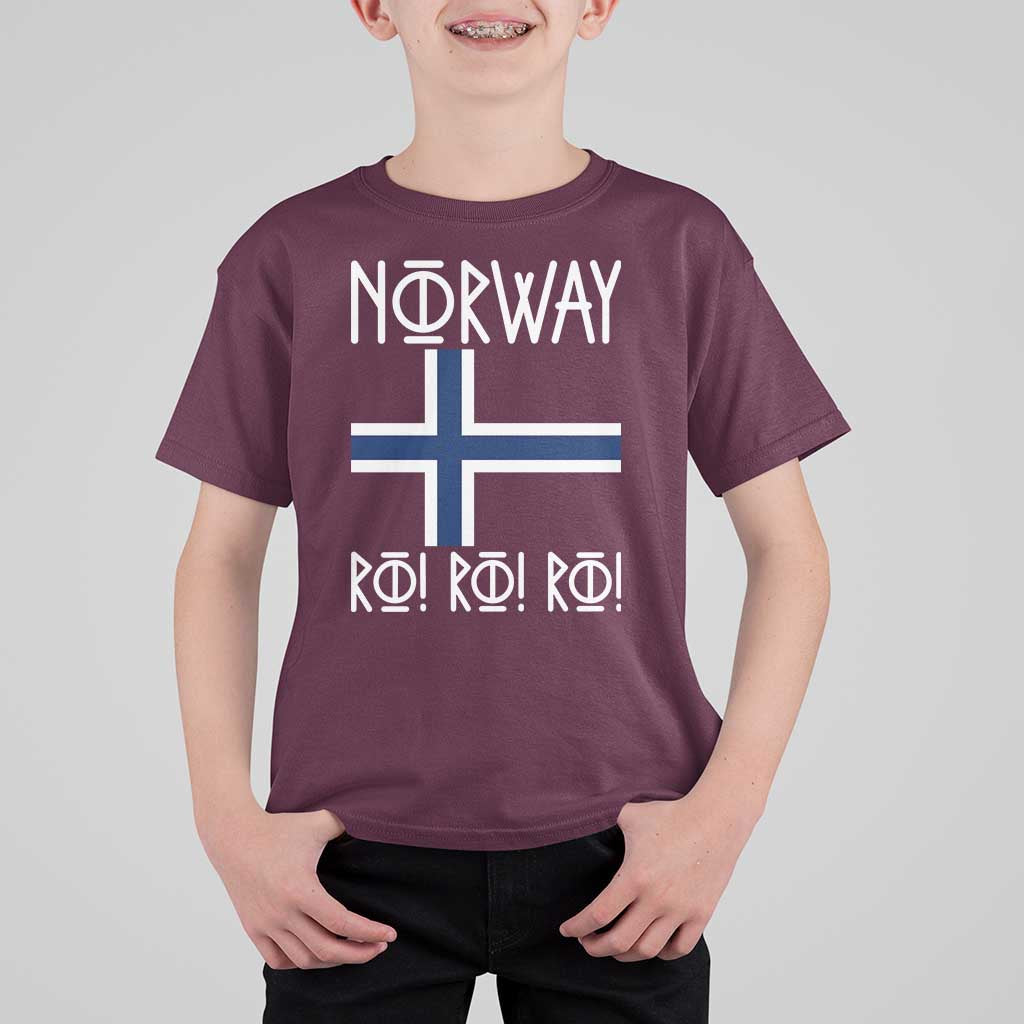 Norway Flag Ro Ro Ro Norse Rune Typography Graphic T Shirt For Kid Norge Football Fans Norwegian Pride