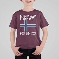 Norway Flag Ro Ro Ro Norse Rune Typography Graphic T Shirt For Kid Norge Football Fans Norwegian Pride