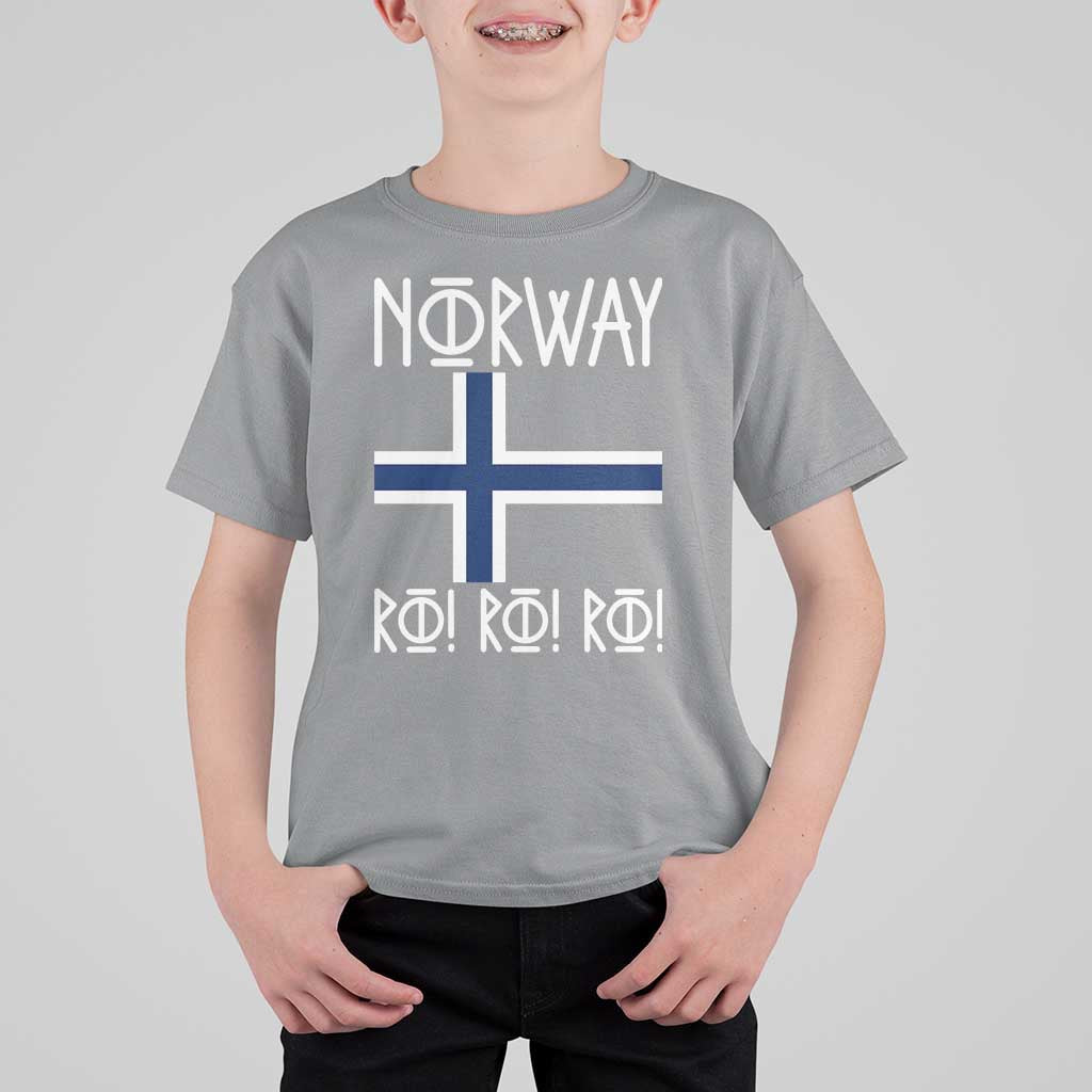 Norway Flag Ro Ro Ro Norse Rune Typography Graphic T Shirt For Kid Norge Football Fans Norwegian Pride