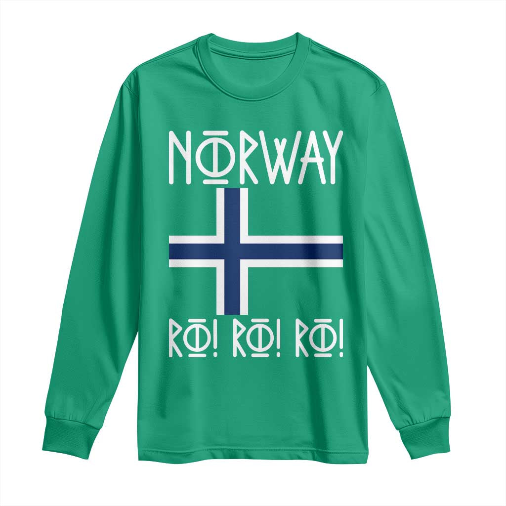 Norway Flag Ro Ro Ro Norse Rune Typography Graphic Long Sleeve Shirt Norge Football Fans Norwegian Pride