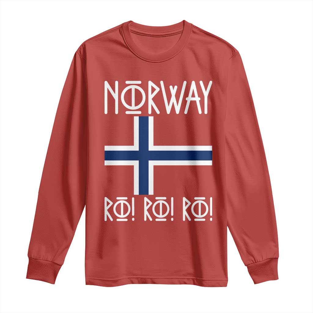 Norway Flag Ro Ro Ro Norse Rune Typography Graphic Long Sleeve Shirt Norge Football Fans Norwegian Pride