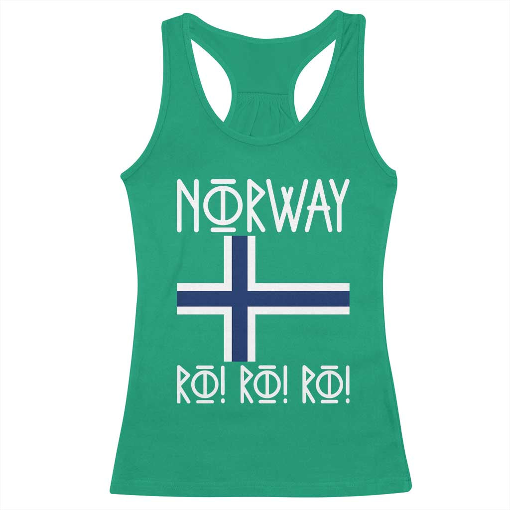 Norway Flag Ro Ro Ro Norse Rune Typography Graphic Racerback Tank Top Norge Football Fans Norwegian Pride
