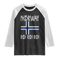 Norway Flag Ro Ro Ro Norse Rune Typography Graphic Raglan Shirt Norge Football Fans Norwegian Pride