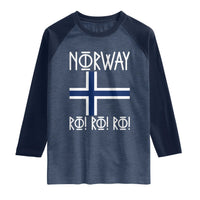Norway Flag Ro Ro Ro Norse Rune Typography Graphic Raglan Shirt Norge Football Fans Norwegian Pride