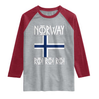 Norway Flag Ro Ro Ro Norse Rune Typography Graphic Raglan Shirt Norge Football Fans Norwegian Pride